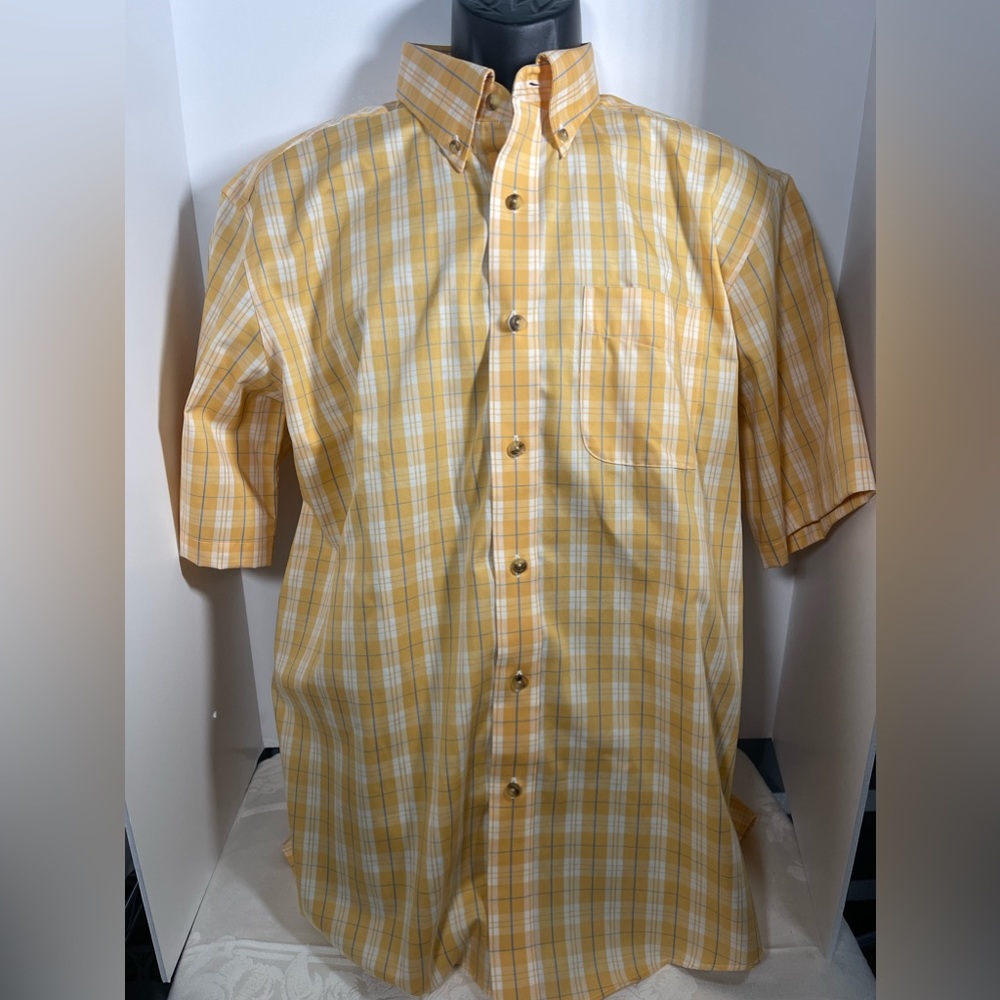 LL Bean Shirt Plaid Yellow Men L-Reg Traditional Fit - Picture 2 of 4